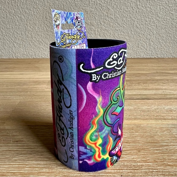ED HARDY Christian Audigier Tattoo KOOZIE True Love Rare Y2K 90s Can Cooler - Picture 7 of 12
